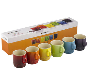 Le Creuset Stoneware Espresso Mugs - Set of 6 x 100ml -  Rainbow